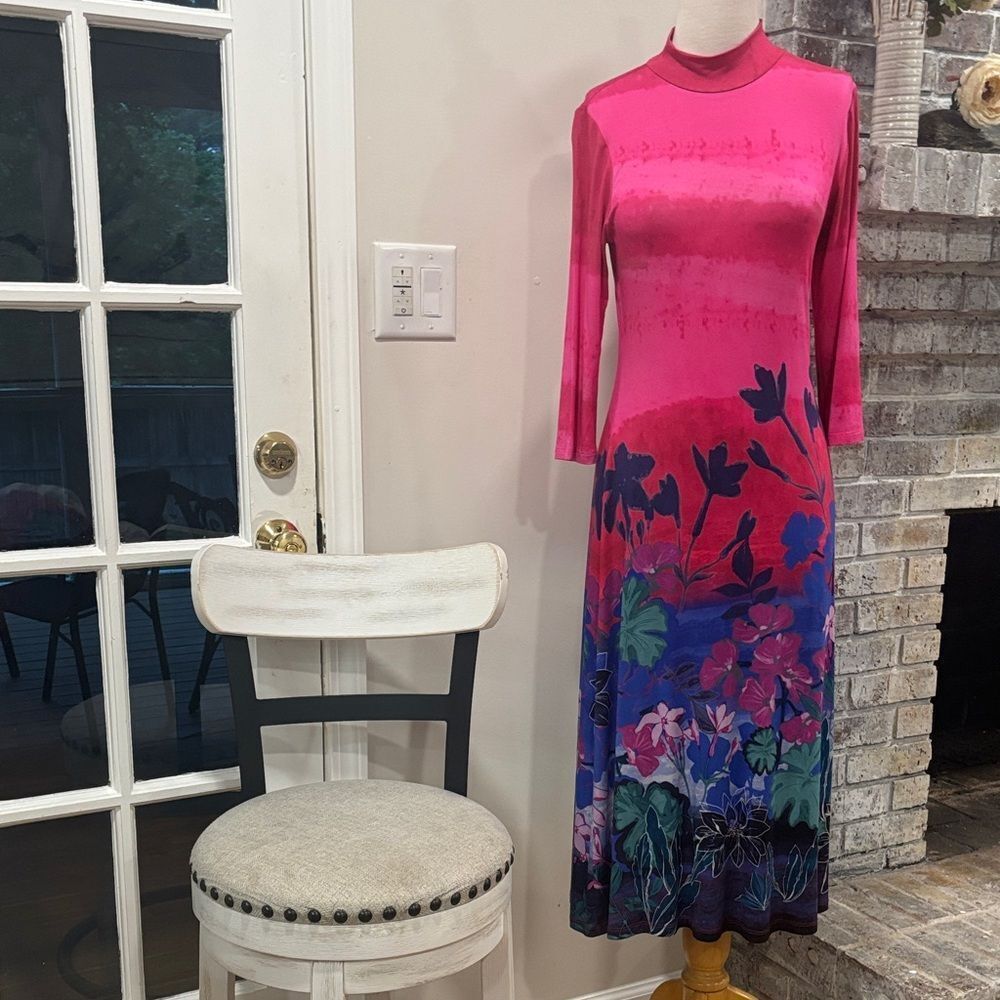 NWT Johnny Was Pink Floral Ombre Midi Dress S